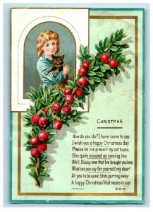 1880s-90s Christmas Card G.P.M. Poem About Cat Fab! P214 