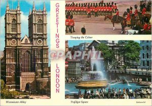 Modern Postcard Greeting from London Westminster Abbey Color Trooping Trafalg...