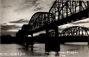 Real Photo Postcard Missouri River Bridges in Pierce, South Dakota~138294