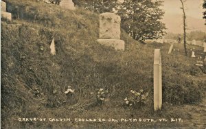 Plymouth VT Grave of Calvin Coolidge JR. Cemetery Real Photo Postcard