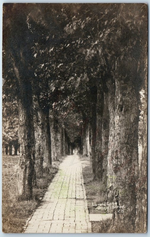 c1910s Champaign IL Lovers Lane RPPC University of ILL Daniel St Real Photo A258