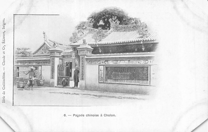 Antique Vietnam Cholon Chinese Pagoda Photo Postcard Saigon 1900s