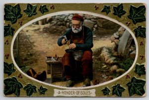 Old Man Mender of Soles Shoemaker Repairman Postcard C31