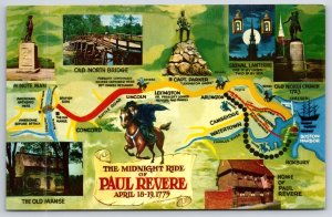 Massachusetts~Paul Revere Map with Pictures~Boston Harbor~Historical~1950s PC