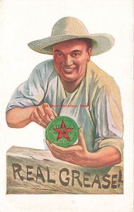 Advertising Postcard, Texaco Axel Grease with Man Holding Container