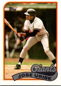 1989 Topps Baseball Card Jose Uribe SS San Francisco Giants sun0260