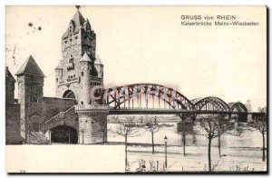 Old Postcard Gruss vom Rhein Kaiserbrücke Mainz Wiesbaden