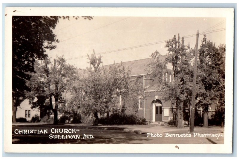 Sullivan Indiana IN Postcard RPPC Photo Christian Church Bennett's Pharmacy