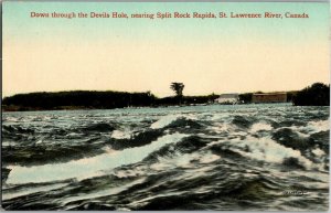 Down Thru Devils Hole, Nearing Split Rock Rapids St Lawrence River Postcard P21