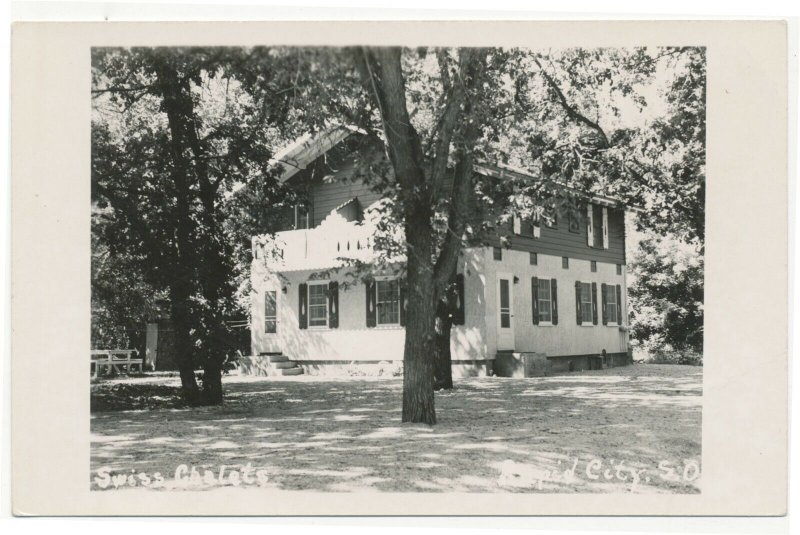 1940s Swiss Chalets Motel Rapid City South Dakota Real Photo Postcard RPPC