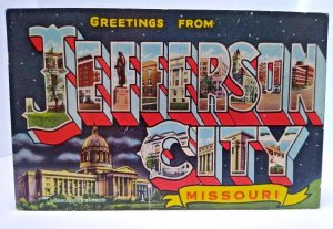 Greetings From Jefferson City Missouri Large Big Letter Postcard Linen 1953 MO