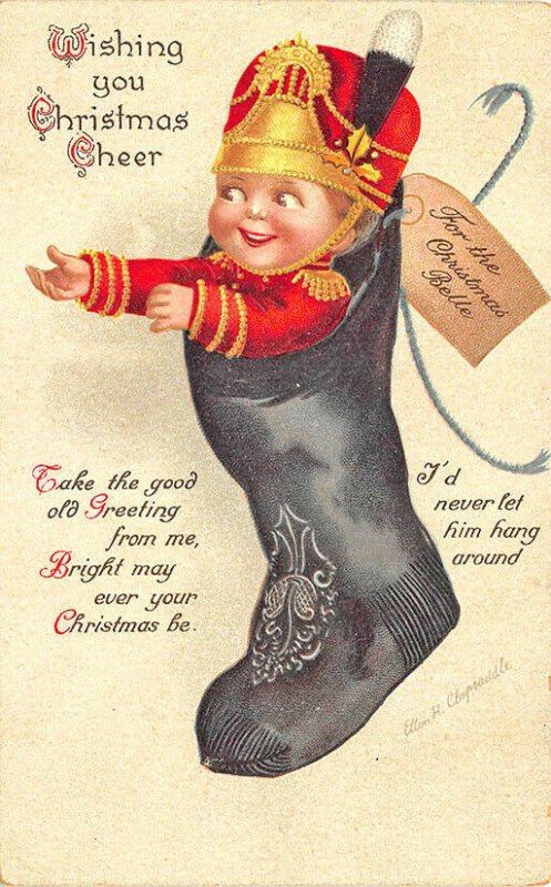 Wishing You A Christmas Cheer Boot Boy Ellen Clapsaddle Postcard