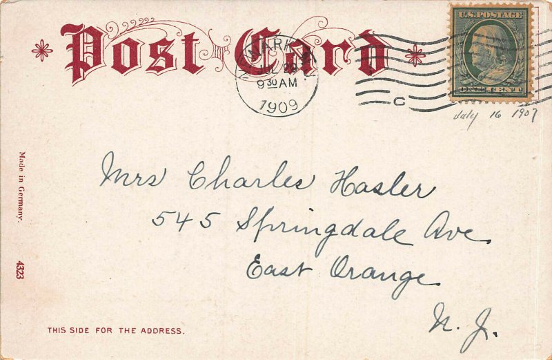 Drake's Pond, Irvington, New Jersey, Early Postcard, Used in 1909