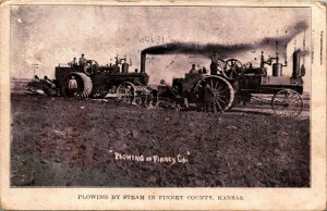 Plowing by Steam Finney County Kansas KS 1909 Household Postcard Club D2
