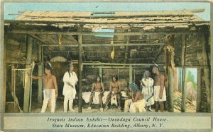 Albany New York Iroquois Indian Exhibit Onondaga Council Hughes Postcard 22-289