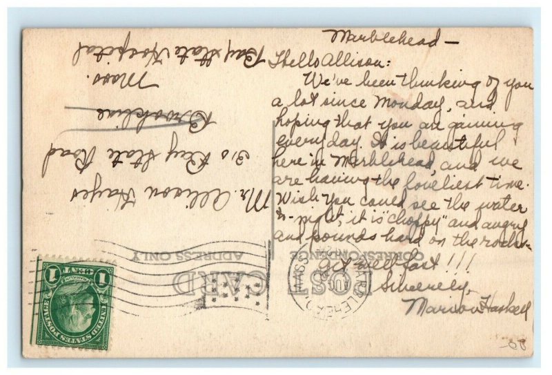 1924 Beach Surf View Of Marblehead Massachusetts MA RPPC Photo Vintage Postcard