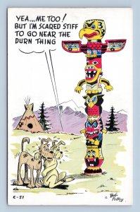 Comic Dogs are Too Scared of Totem Pole to Pee UNP Petley Chrome Postcard Q8