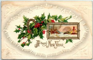 M-30238 A Happy New Year with Horseshoe and Mistletoe Art Print