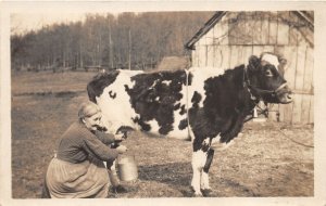 G68/ Occupational RPPC Postcard c1910 Woman Milking Cow Dairy 8