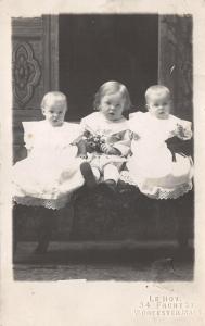 Worcester Massachusetts~LeRoy Photography~Little Boy w 2 Baby Girls~c1910 Pc