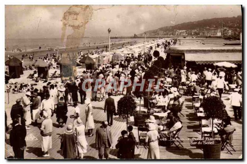 Old Postcard Deauville Beach bar flowery sun