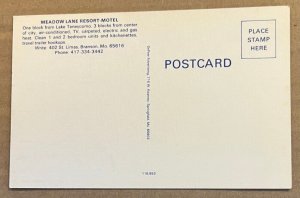 UNUSED POSTCARD - MEADOW LANE RESORT MOTEL, 402 ST. LIMAS, BRANSON, MISSOURI