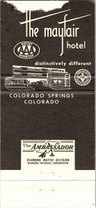 The Mayfair Hotel Colorado Springs Colorado Vintage Matchbook Cover 