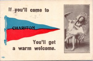 Postcard Pennant  IA Chariton  Warm Welcome Girl Wine