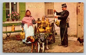 1910 Brussels Belgium Milk Inspector Dog Cart Peddler Postcard Antique