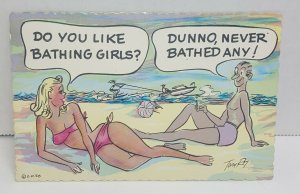 Bikini Woman Beach Novelty Humor Vintage Postcard