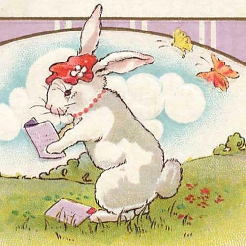 Rabbit Reading Mail Butterflies Flowers Humanized Gilt c1910 Easter Vintage P157