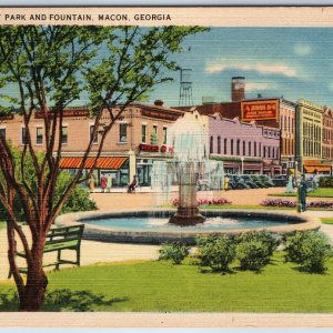 c1940s Macon, GA Downtown Third Street Park Fountain PC Store Shops Main St A218