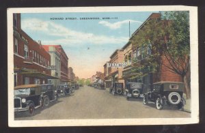 GREENWOOD MISSISSIPPI DOWNTOWN HOWARD STREET SCENE CARS VINTAGE POSTCARD