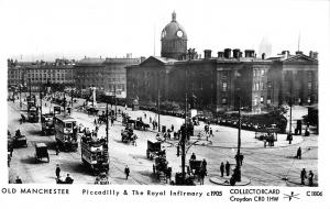 BR67628 old manchester piccadilly  double decker tramway real photo  uk