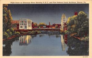 SHARON PENNSYLVANIA LOT OF 2 POSTCARD 1940s NIGHT SHENANGO RIVER & LARGE LETTER