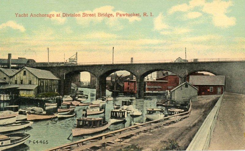 Postcard Early View of Yacht Anchorage at Division Street Bridge, Pawtucket, RI.