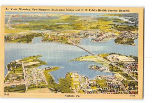 Norfolk Virginia VA Postcard 1930-1950 Air View New Hampton Boulevard Bridge