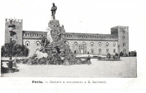 VINTAGE POSTCARD MONUMENT TO GARIBALDI & CASTLE AT PAVIA ITALY UNDIVIDED BACK