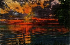 USA Sunset On The Gulf From Clearwater Florida Linen Postcard 03.47