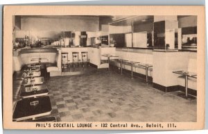 Phil's Cocktail Lounge, 132 Central Ave Beloit IL Vintage Sample Postcard W35