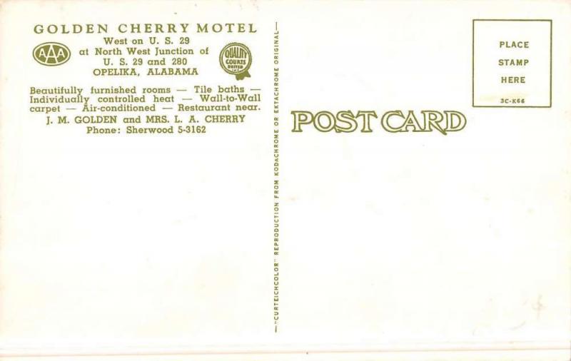 Opelika Alabama Golden Cherry Motel Street View Vintage Postcard K46894