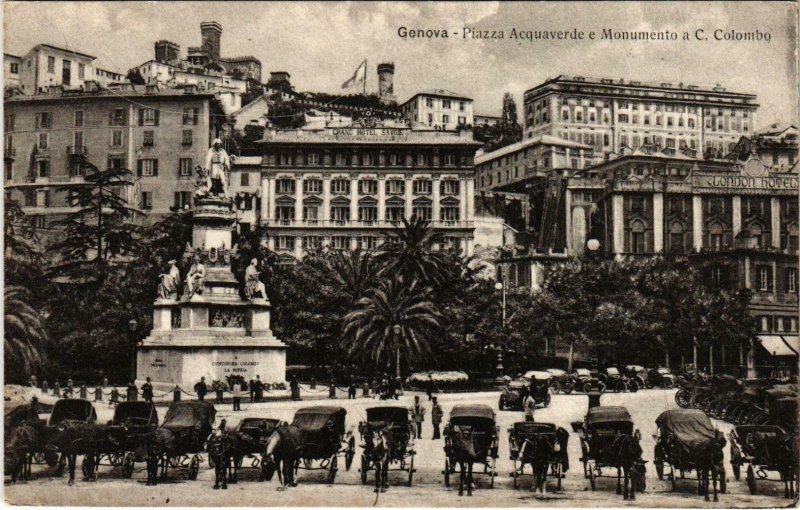 CPA GENOVA Piazza Acuaverde e Monumento a C. Colombo ITALY (800885)