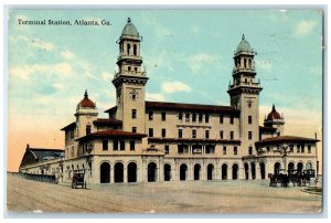 1912 Terminal Station Exterior Roadside Atlanta Georgia GA Carriages Postcard