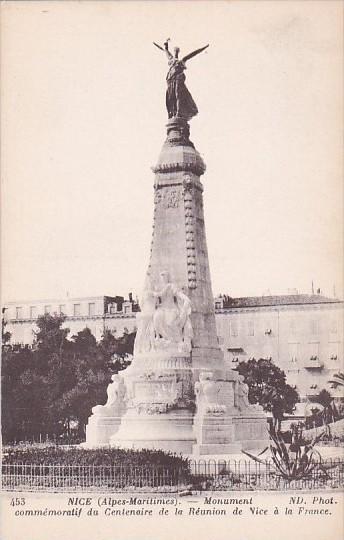 France Nice Monument commemoratif du Centenaire de la Reunion de Vice a la Fr...