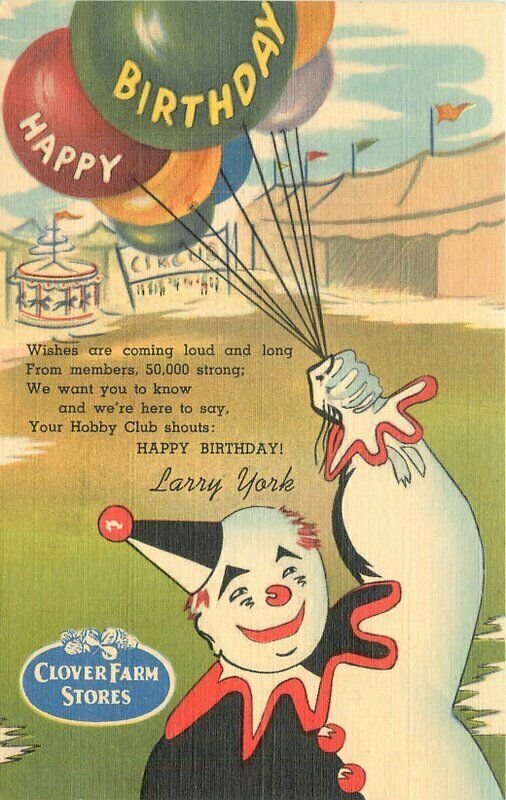 Ohio Cleveland Clown birthday 1940s artist impression Postcard 22-5509