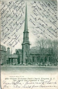 Postcard NY Kingston Reform Protestant Dutch Church Duplex Cancel 1906 J11