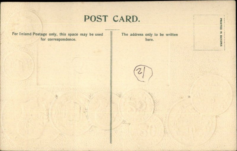 Flag & Coins Currency Money Embossed on c1910 Postcard ITALY