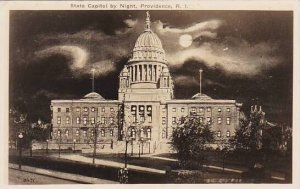 Rhode Island Providence State Capitol by Night Real Photo