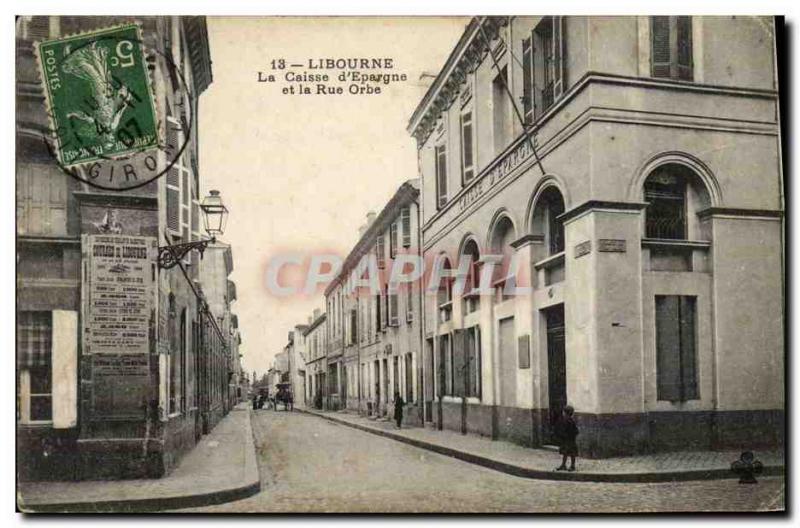 Old Postcard Bank Caisse d & # 39Epargne and Orb street Libourne