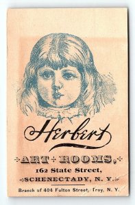 c1880 HERBERT ART ROOMS SCHENECTADY N.Y.  ADVERTISING VICTORIAN TRADE CARD P1723